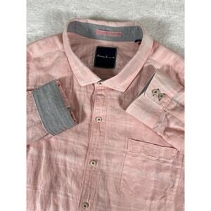 Tommy Bahama Pink Plaid Long‎ Sleeve Button Up Linen Blend Shirt Men's 3XL Beach